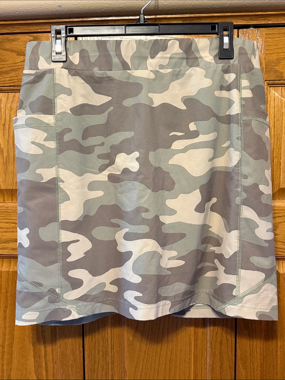 Chico's Neutral Camo A-Line Skirt in Green and Tan-Size: 5